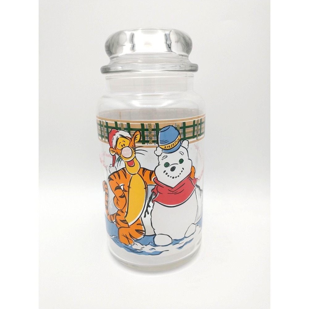 Anchor Hocking Winnie the Pooh Tigger Snowman Christmas‎ Glass Jar 8" Holiday
